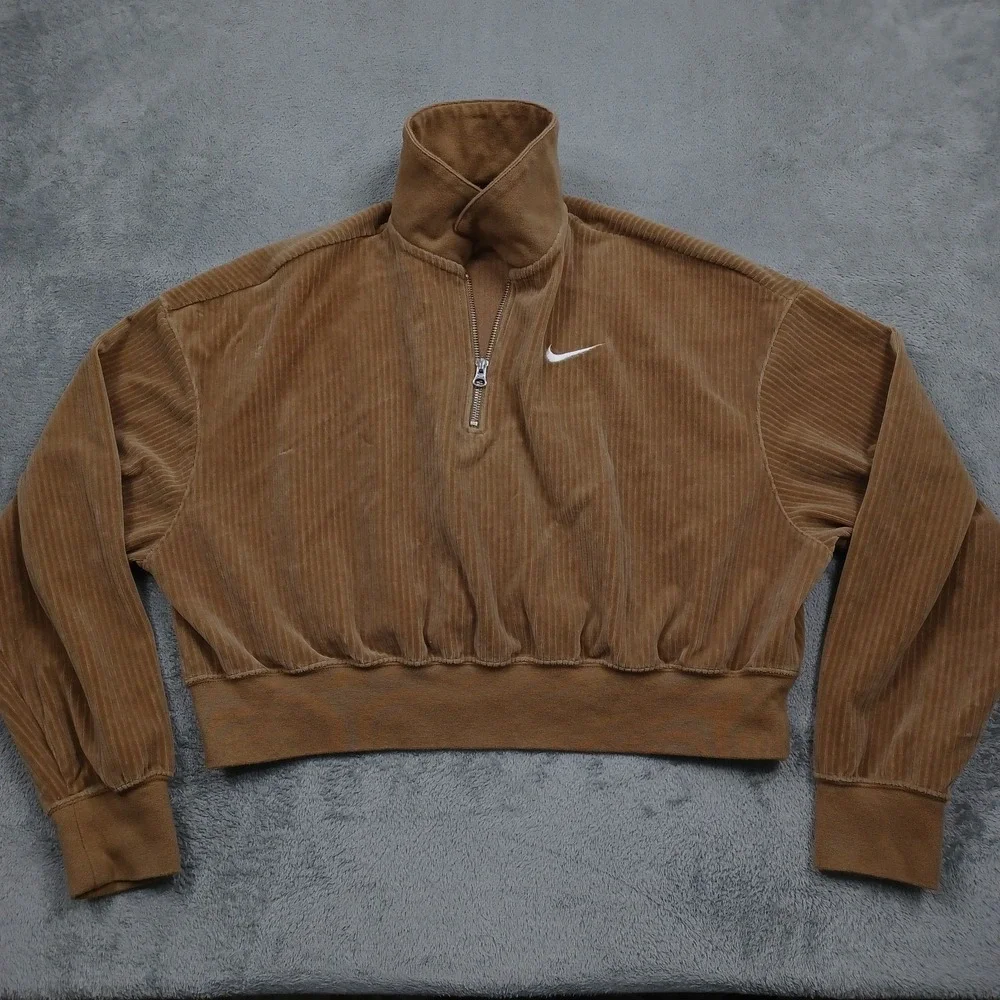 Nike Sweater Womens Medium Brown Oversized 1/2 Zip Pullover Velvet Preppy